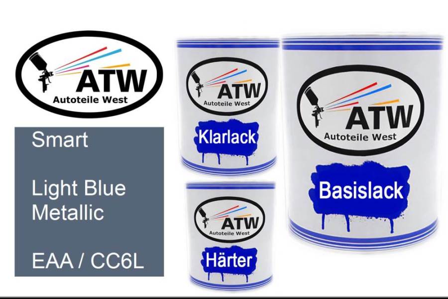 Smart, Light Blue Metallic, EAA / CC6L: 1L Lackdose + 1L Klarlack + 500ml Härter - Set, von ATW Autoteile West.